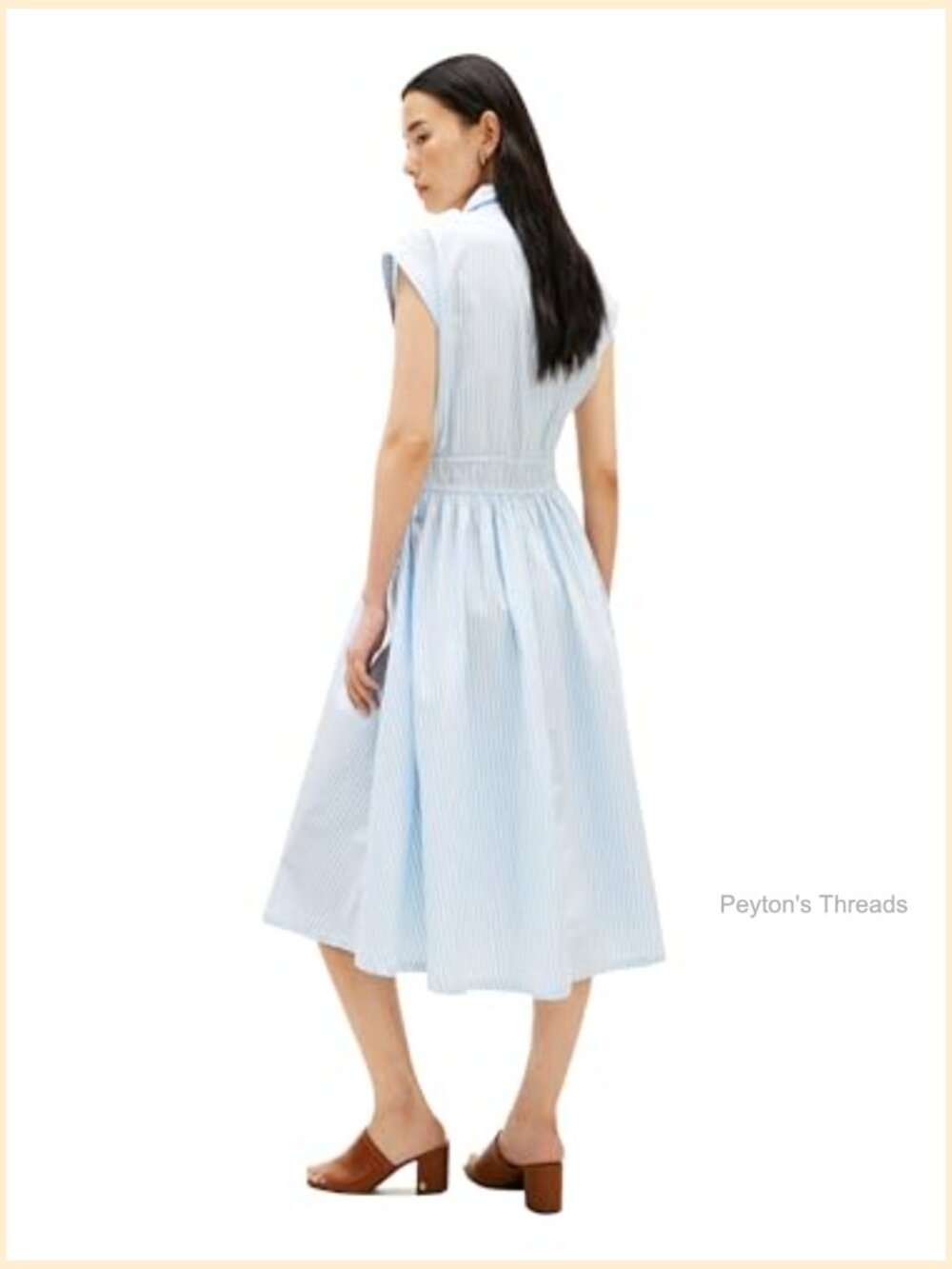 Sleeveless Cotton Striped Midi Dress with Elastic Waist - Picture 4 of 5